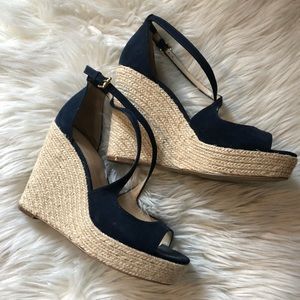 Saks Fifth Ave Navy Blue Espadrille Wedges